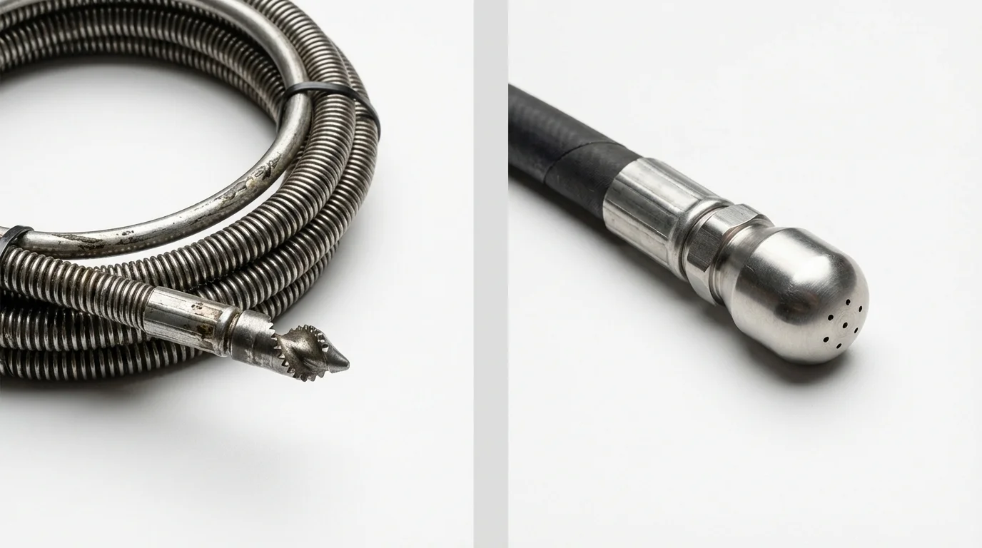 Drain snake cable and hydro jetting nozzle used for drain cleaning in Saint Peters, MO