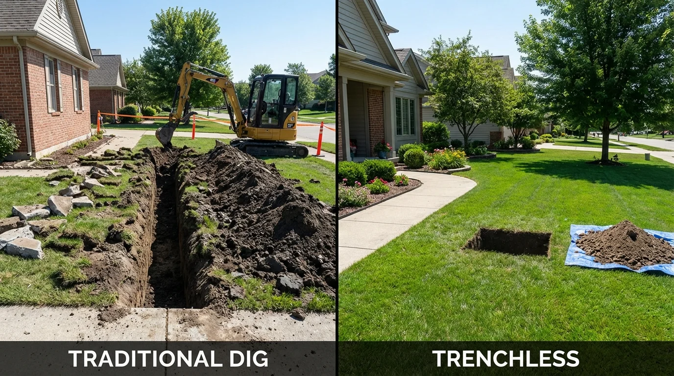 Trenchless sewer repair with minimal yard damage versus traditional excavation in Saint Peters, MO